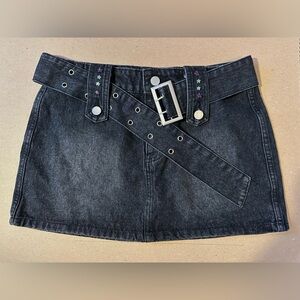 Black Denim Mini Skirt with Belt